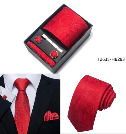 Solid Color 5 Pcs Tie Set Handkerchief, Cufflinks, Tie and Clip