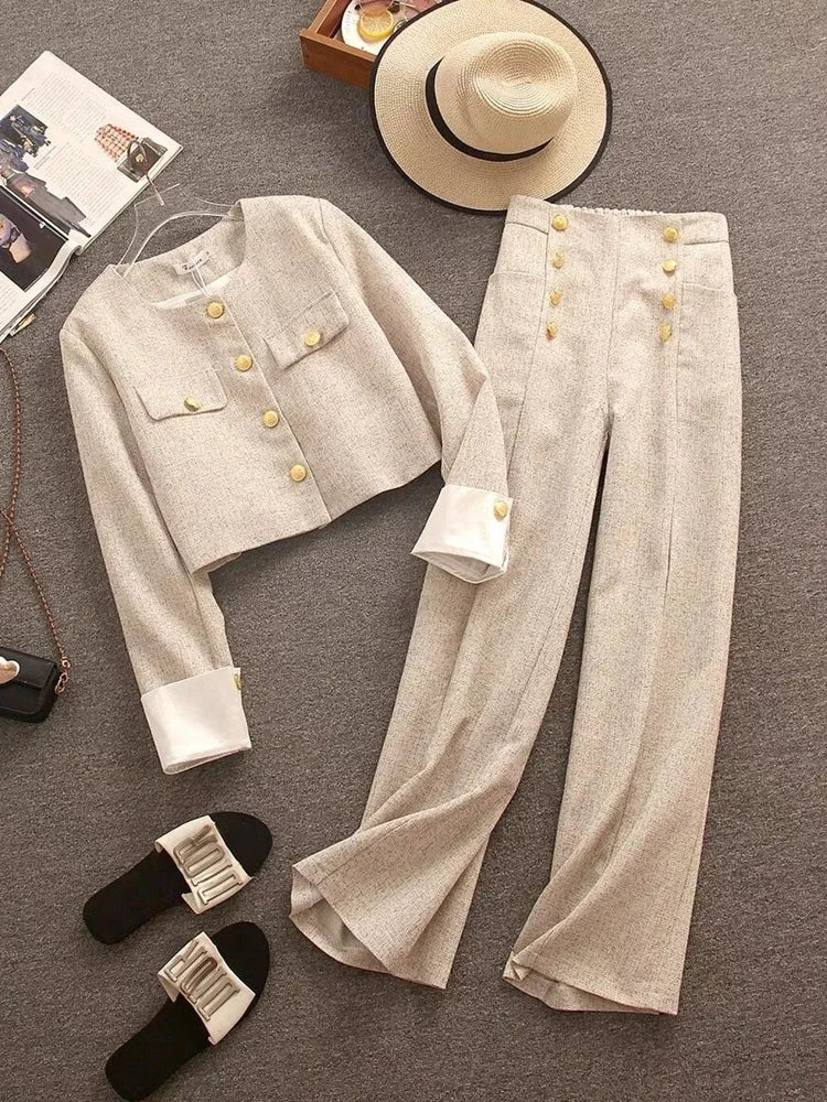 Women’s Cropped Jacket & Wide Leg Trousers Suit