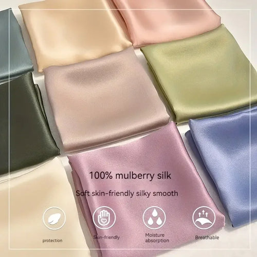 100% Mulberry Silk Bandana Scarf - Square Solid Color Kerchief (53x53 CM)