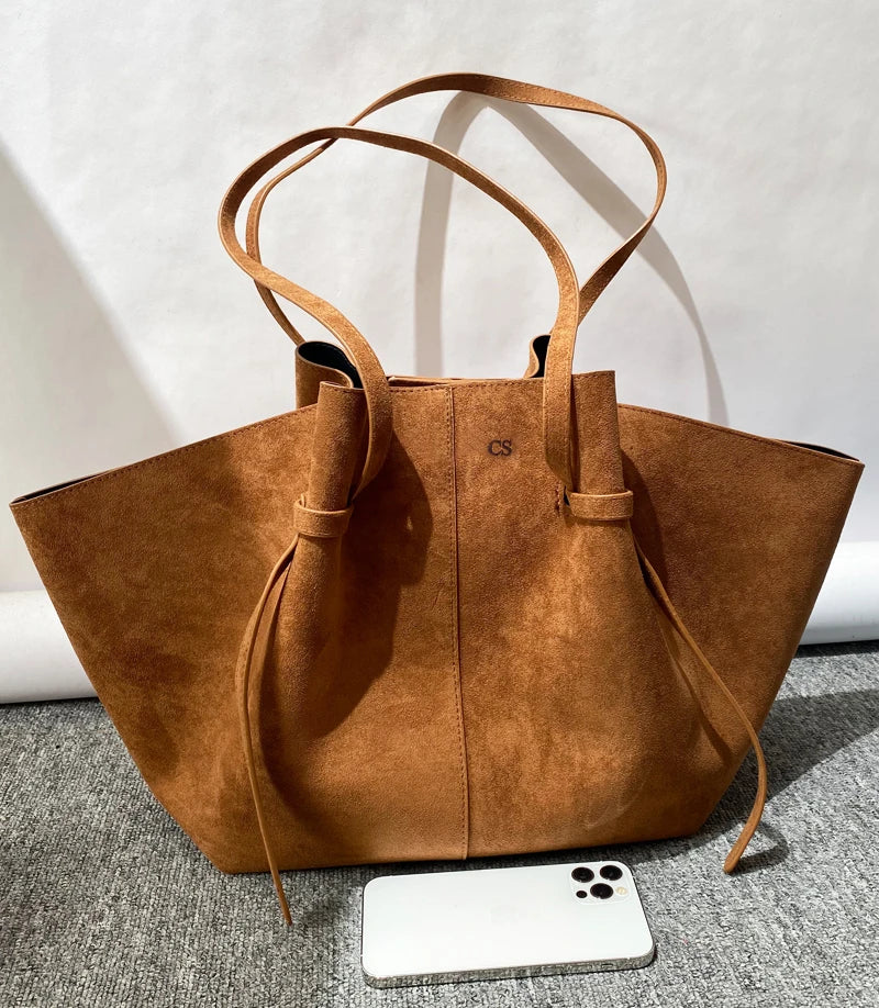 Custom Initials Large Capacity Faux Suede Tote Bag