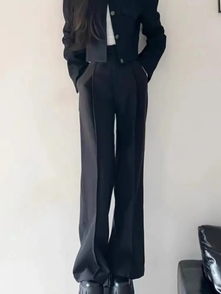 Cropped Blazer and Trousers Black Suit