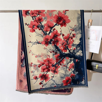 Luxury Floral Cashmere Double-Sided Pashmina Scarf