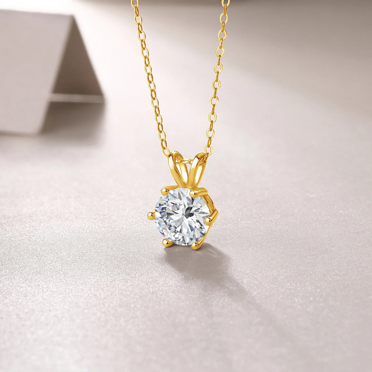 Real 14k Gold Pendant Round Cut Moissanite Necklace