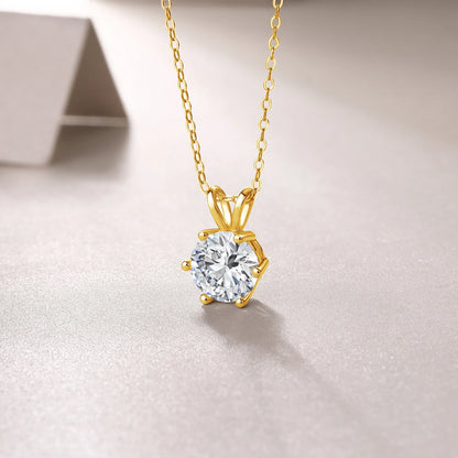 Real 14k Gold Pendant Round Cut Moissanite Necklace