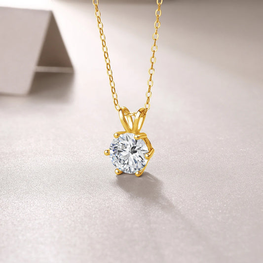 Real 14k Gold Pendant Round Cut Moissanite Necklace