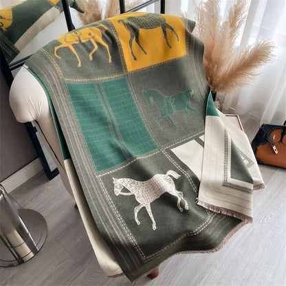 Luxury Cashmere Horse Print Scarf Horse Print Pashmina Scarf