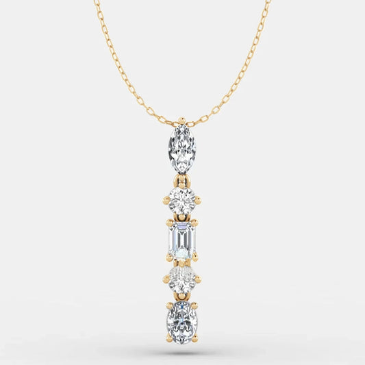 2.1 Carat 5-Stone Moissanite Necklace - Marquise, Round, Oval, Emerald Cut Moissanite