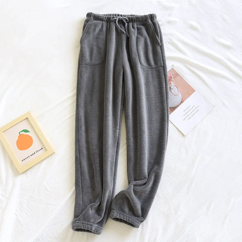 Autumn Winter Couples Pajama Bottoms - Flannel Men's and Women's Pajama Trousers