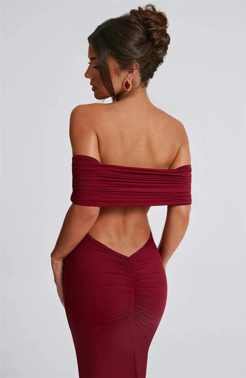 Off-Shoulder Back Cut-Out Long Dress