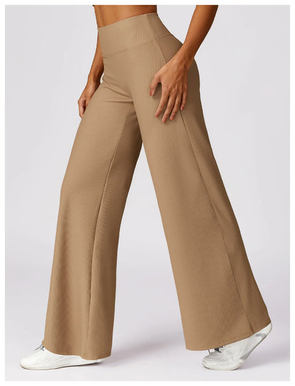 High Waist Wide Leg Striped Workout Trousers