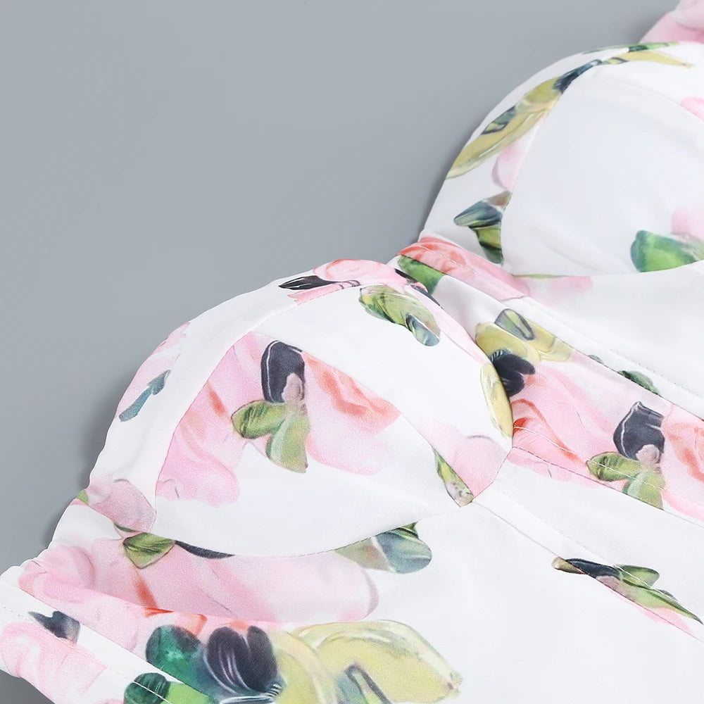 Strapless Corset Floral Print A-Line Dress