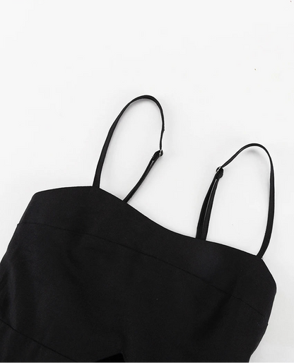 A-Line Cotton Black Cutout Maxi Dress With Pockets