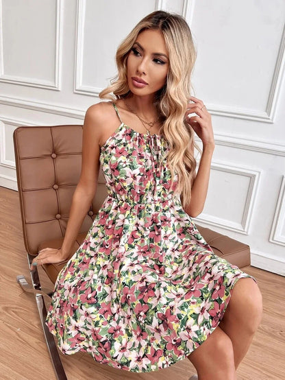 Spaghetti Straps A-Line Casual Floral Dress