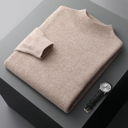 Men's 100% Merino Wool Mock Neck Pullover – Luxury Knit Sweater