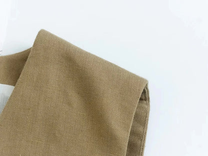 Khaki Vest and Shorts Linen Suit