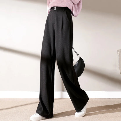Autumn Winter Woolen ٍSuit Pants Wide Leg Trousers