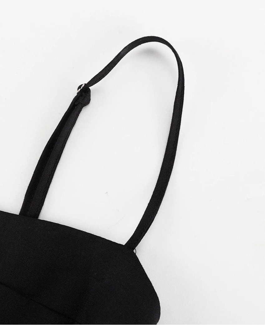 A-Line Cotton Black Cutout Maxi Dress With Pockets