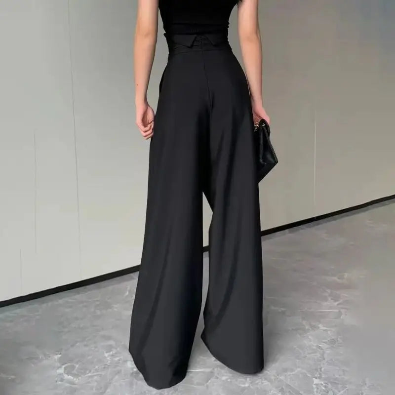 High Waist Wide Leg Tailored Black Trousers