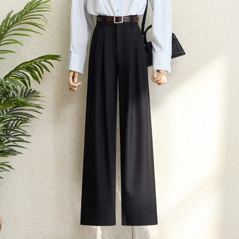 High Waist Wide Leg Suit Trousers with Pockets