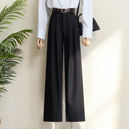High Waist Wide Leg Suit Trousers with Pockets