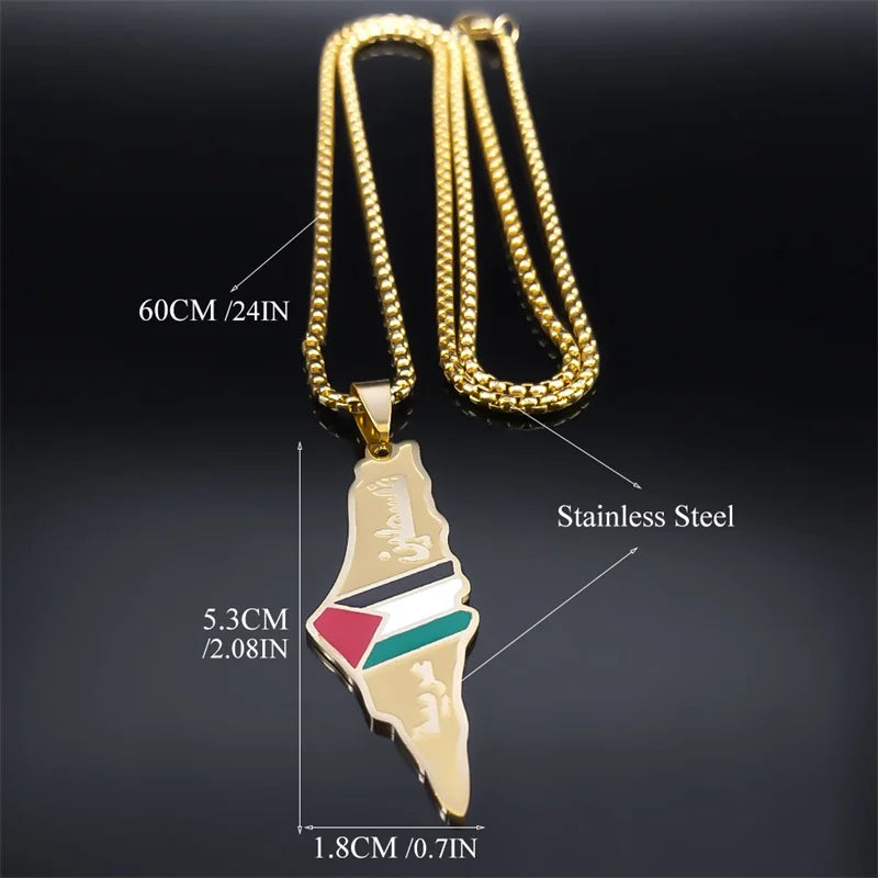 Palestine Map Necklaces with the Palestinian flag