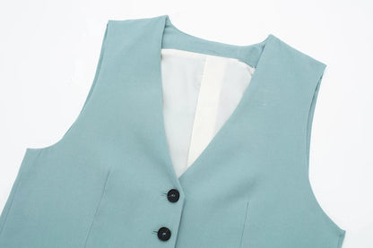 Women's Turquoise Vest and Wide Leg Pants Suit