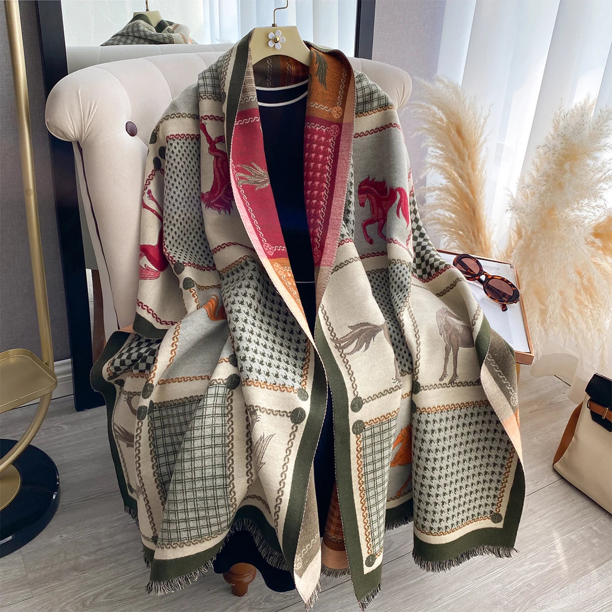 Double-Sided Horses Print Scarf