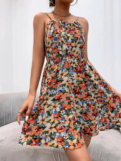 Spaghetti Straps A-Line Casual Floral Dress