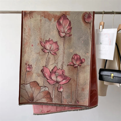 Luxury Floral Cashmere Double-Sided Pashmina Scarf