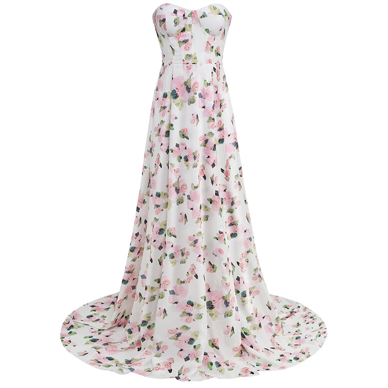 Strapless Corset Floral Print A-Line Dress