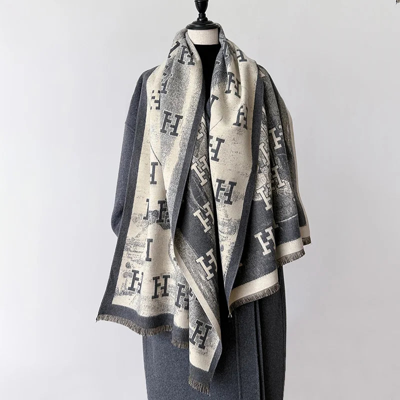 H Letter Cashmere Blend Winter Scarf Luxury Design Pashmina Scarf - Christmas Gift