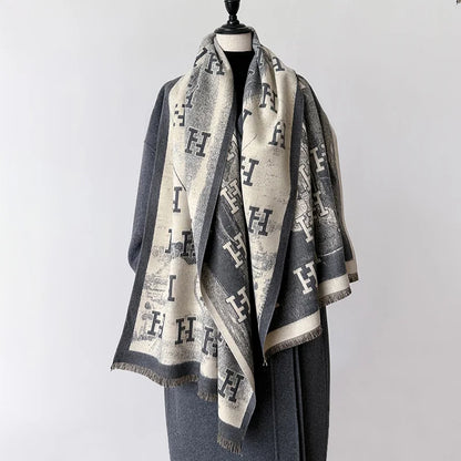 H Letter Cashmere Blend Winter Scarf Luxury Design Pashmina Scarf - Christmas Gift