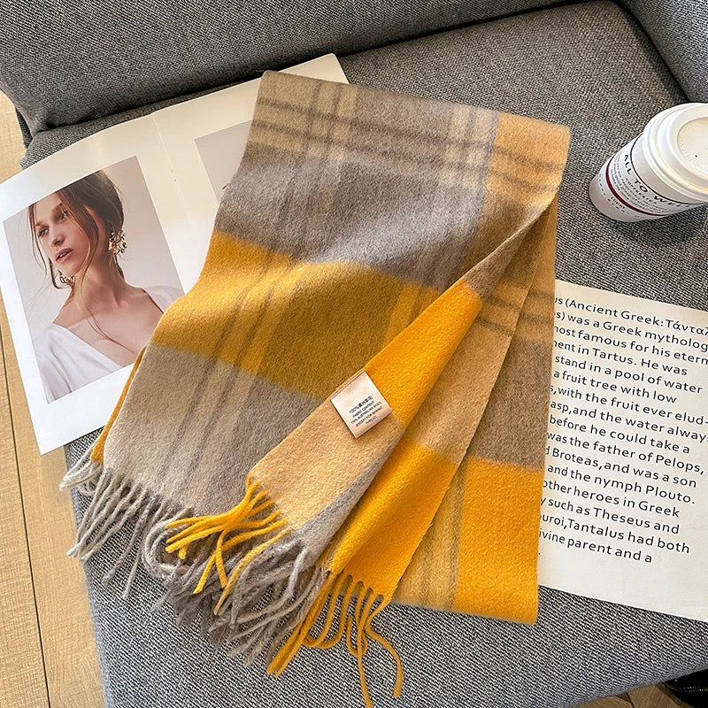 100% Wool Plaid Scarf - Christmas Gift for Men and Women