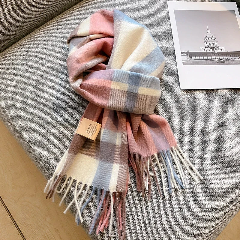 100% Wool Plaid Scarf - Christmas Gift for Men and Women