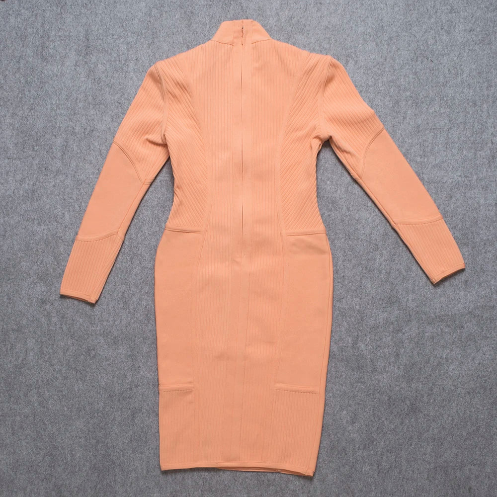 Light Coral Long Sleeve Midi Bandage Pencil Dress