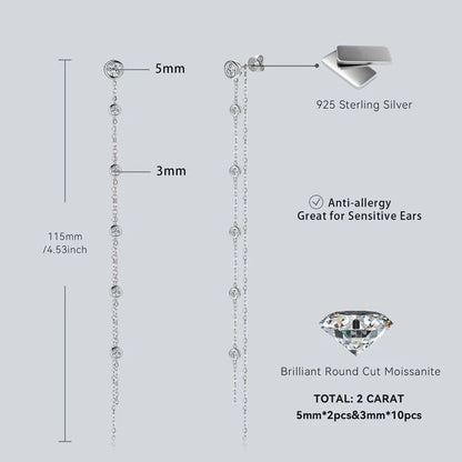 2 Carat Long Tassel Chain Moissanite Earrings