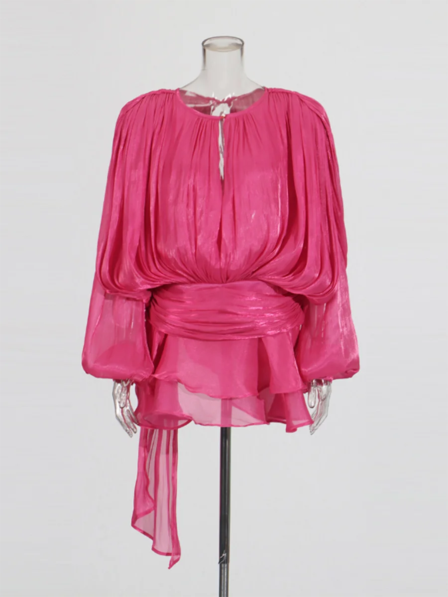 Long Sleeve Ruffle Details Mini Dress