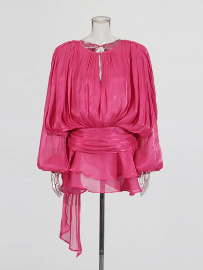Long Sleeve Ruffle Details Mini Dress
