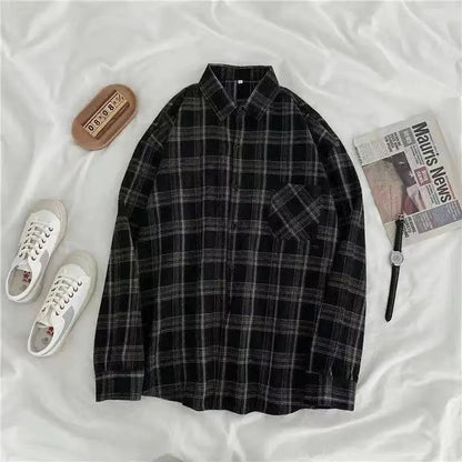 Women's Autumn Vintage Plaid Oversize Cotton Shirt