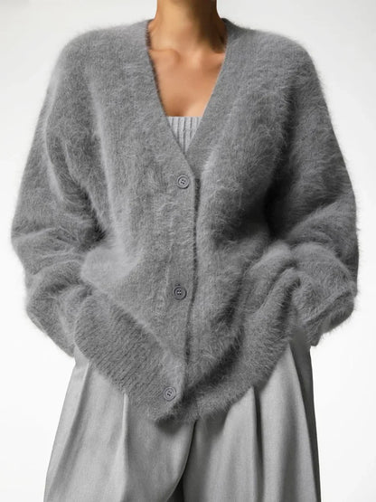 V Neckline Fluffy Oversized Winter Cardigan