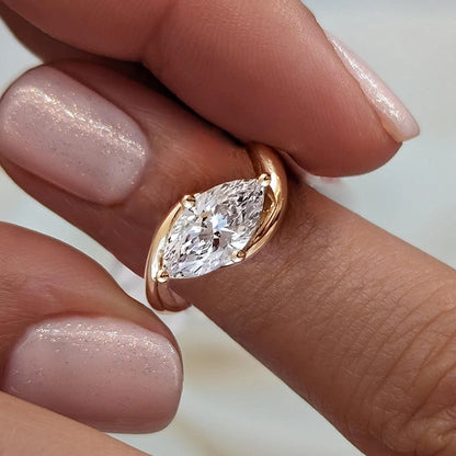 East West Marquise Cut Moissanite Solitaire Ring - Pinky Ring