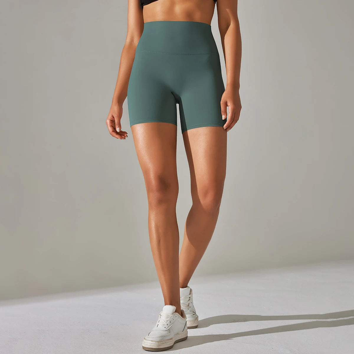 High Waist Workout Breathable Shorts Shades of Green and Blue