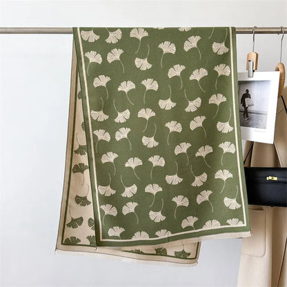 Clover Leaf Print Cashmere Double-Sided Scarf