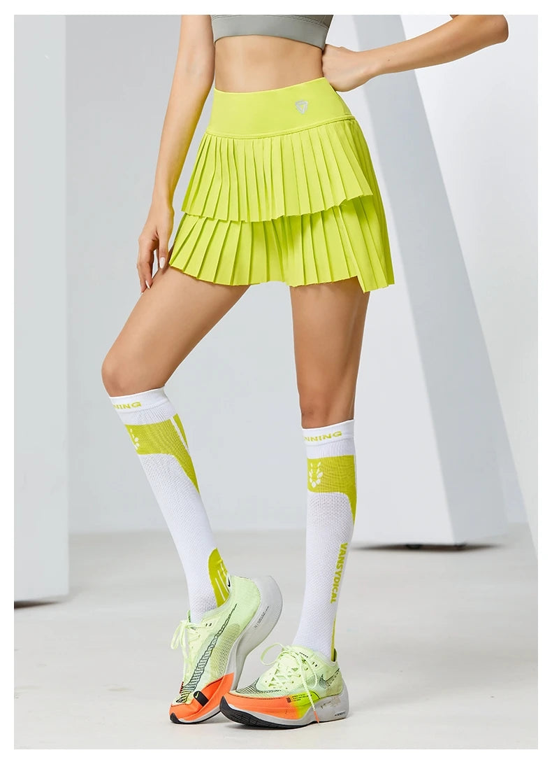 High Waist Double Layer Pleated Golf Tennis Skirt