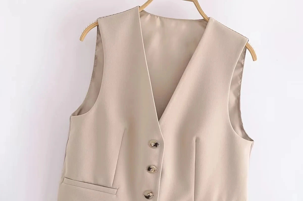 Women's Khaki Vest and Pants Suit