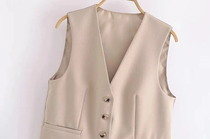 Women's Khaki Vest and Pants Suit