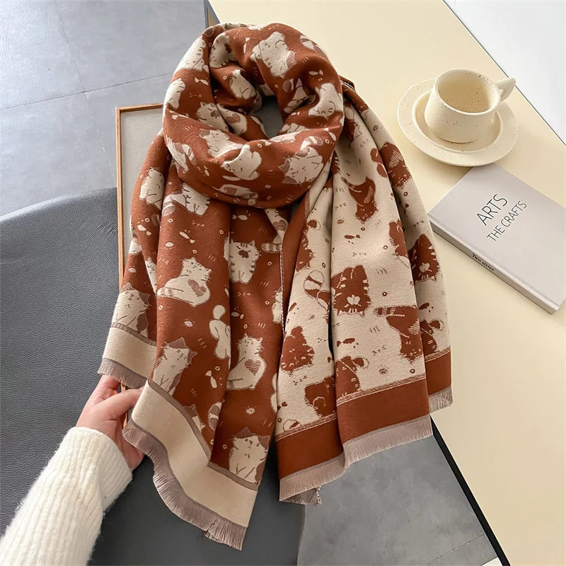 Cashmere Cat Print Scarf Pashmina - Cat Lovers Gift