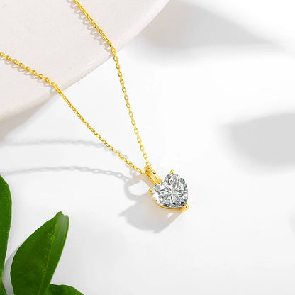 14K Gold Heart Cut Moissanite Pendant Necklace - Valentine's Gift For Her