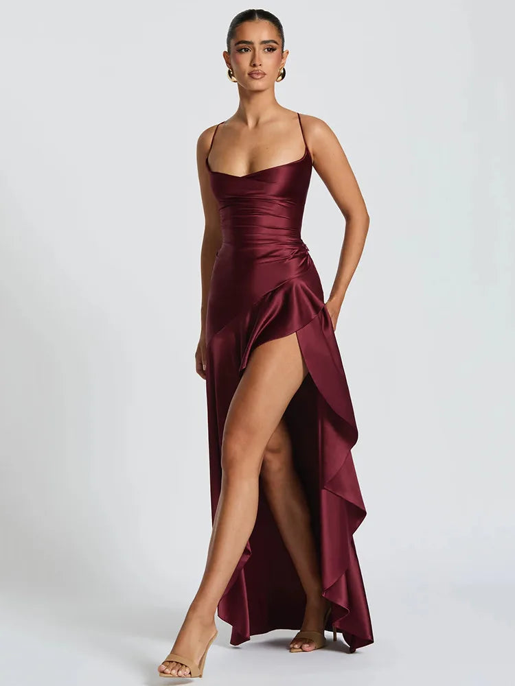Backless Spaghetti Straps Asymmetrical Length Dress - Bridemaids Dress