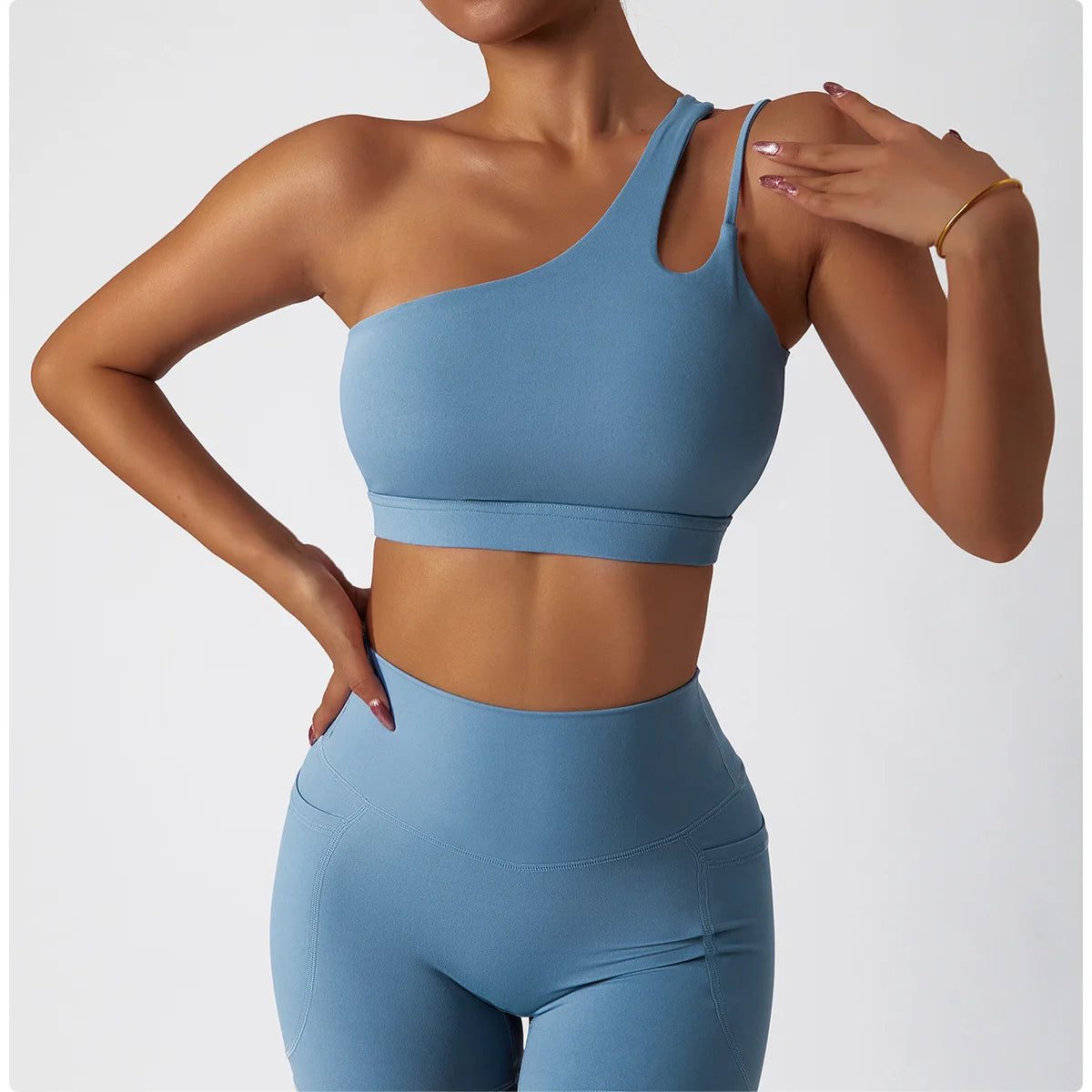 One Shoulder Cut-out Details Workout Top